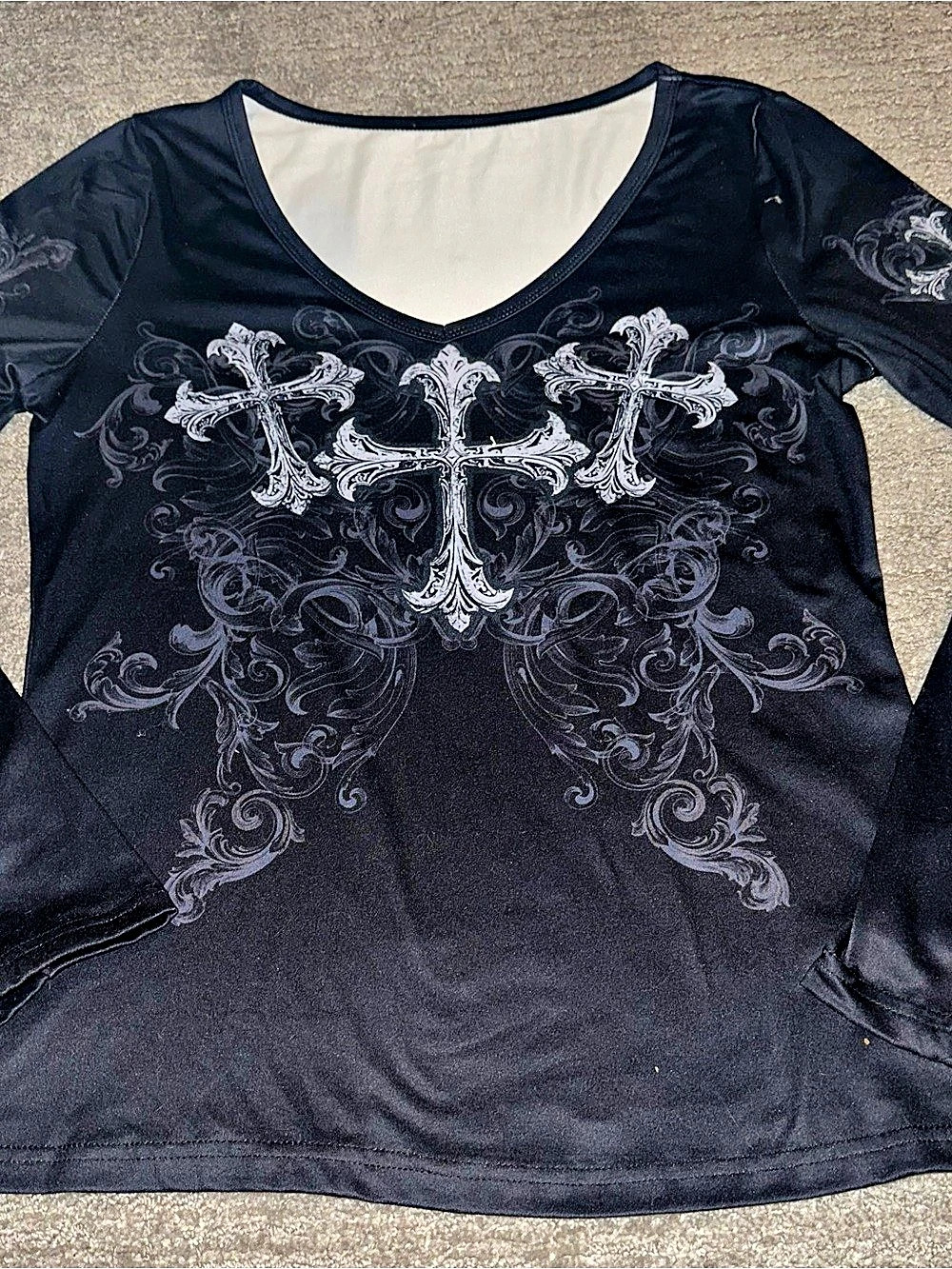 Black & White Cross Print Long Sleeve Top NWOT